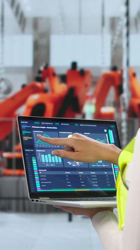 Woman Engineer Checks Scada System On Computer Screen Stock Footage 344715523