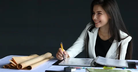 Woman engineer construction manager working in site business office industry Stock Footage 86318664