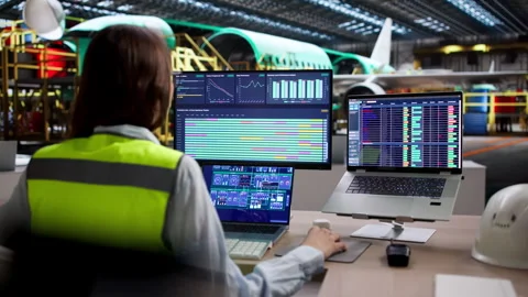 Woman Engineer Monitors Factory Process Using SCADA System Stock Footage 335880075