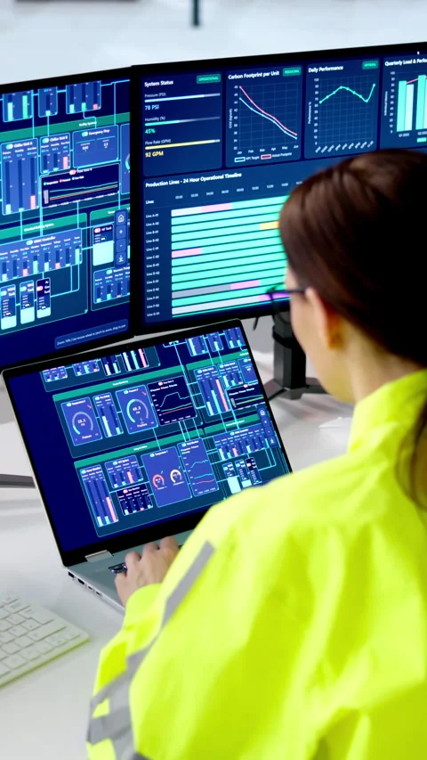 Woman Engineer Operating Modern SCADA Control System Stock Footage 330588186