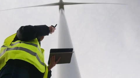Woman engineer with tablet computer working with wind turbines Vídeos de archivo 270454707