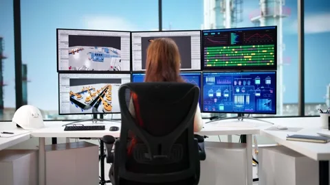 Woman Engineer Using CAD To Make Factory Floor Plan In 3D Stock Footage 311737848