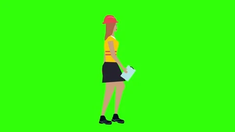 Woman Engineer walking loop character animation, green screen chroma key Stock Footage 277488925