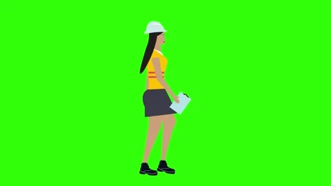 Woman Engineer walking loop character animation, green screen chroma key Vídeo Stock 277488926