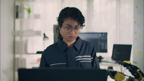 Woman engineer working on computer programming artificial intelligence. Stock Footage 319001483