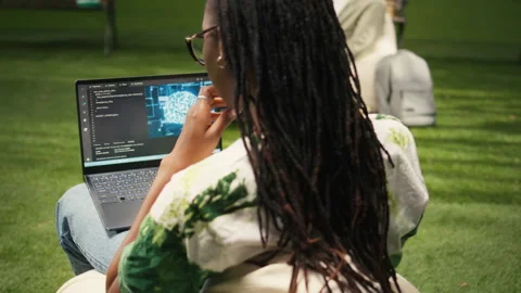 Woman engineering student using AI neural networks on laptop screen Stock Footage 340963285
