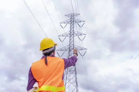 Woman engineers construction worker checking layout on digital ipad or comput Stock-Fotos