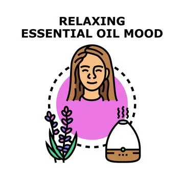 Woman enjoying aromatherapy using essential oil diffuser Stock Illustration