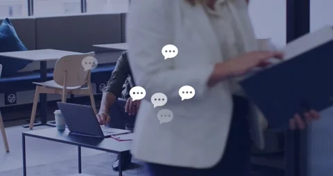 Woman entering causing bubbles as business colleagues tapping laptop and sharing Stock Footage 319571452
