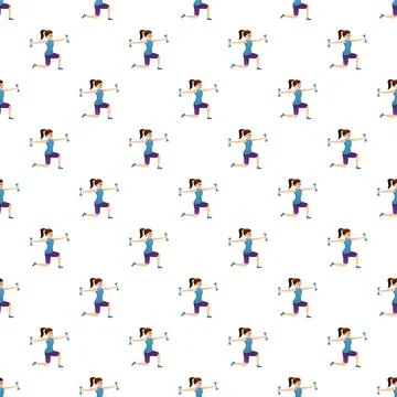 Woman exercising doing lunges workout with dumbbells pattern Stock Illustration