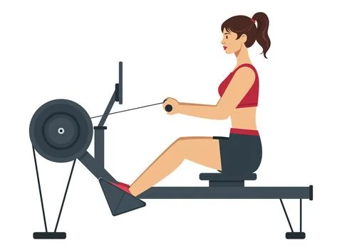 Woman Exercising on Rowing Machine Stock Illustration