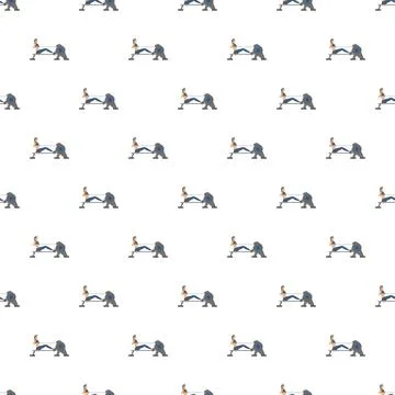 Woman exercising on rowing machine seamless pattern 스톡 일러스트