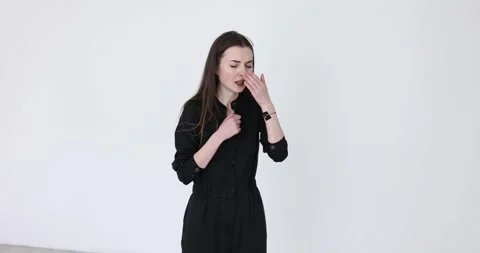 Woman experiences panic attack feeling oxygen deprivation Stock Footage 281375035