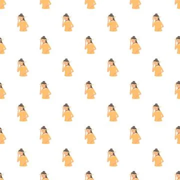 Woman experiencing dizziness and nausea headache pattern イラスト素材