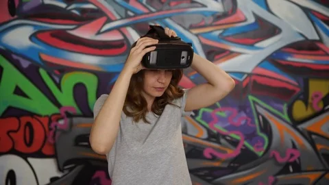 Woman Experiencing Virtual Reality. Stock Footage 76586574
