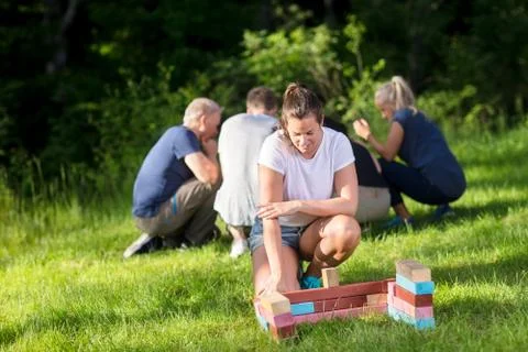 Woman explaing block pattern to team Stock Photos