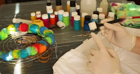 Woman explaing to camera how to tie dye 7 Stock Footage 131725052