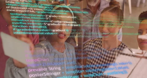 Woman explaining to team in office while lifting tablet showing scrolling 스톡 동영상 315564036