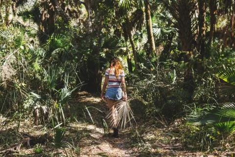 Woman exploring forest, Bonita Springs, Florida Stock Photos