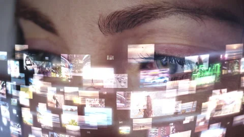 Woman exploring streaming multimedia content and immersive digital experience Stock Footage 306653628