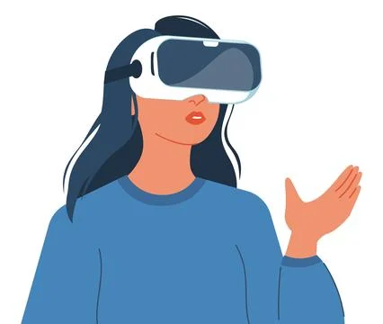 Woman Exploring Virtual Reality Stock Illustration
