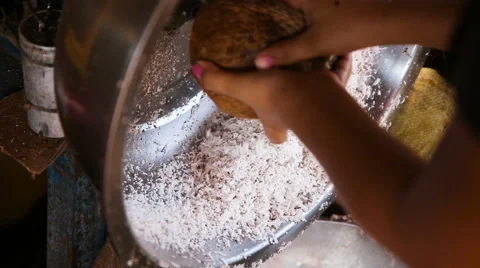 Woman extraction of coconut pulp Stock Footage 58962006