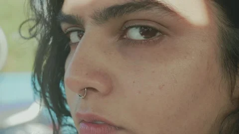 Woman Face Close-Up With Nose Ring Stock Footage 327403383