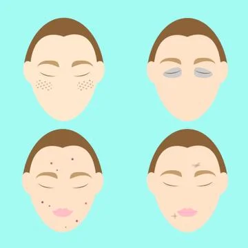 Woman face problems on blue background Illustrazione stock