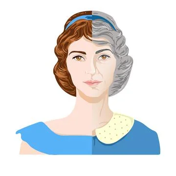 Woman face in the process of aging. Stock Illustration