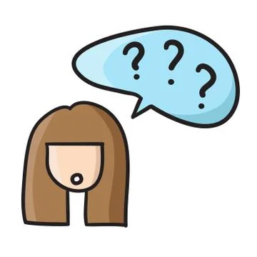 Woman face with question mark vector icon hand drawn doodle illustration blac Stock Illustration