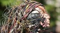 Woman face of sculpture, made of electric wires and electronic devices HD Footage