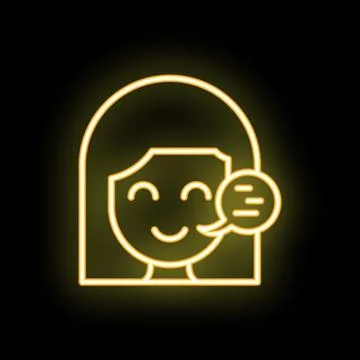 Woman face talking with chat bubble neon light icon Stock Illustration