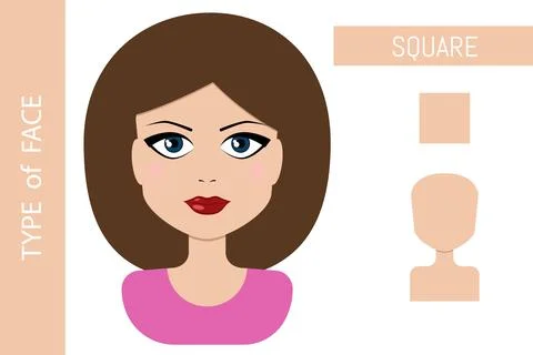 Woman face type square vector illustration front portrait Stock Illustration