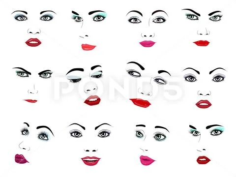 Woman face vector portrait female facial or girls beauty fashion faced care and Stock Illustration