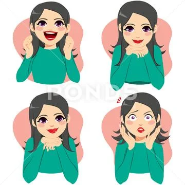 Woman Facial Emotion Expressions Stock Illustration