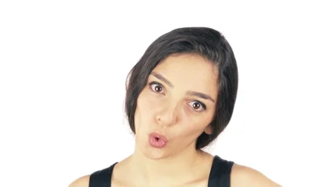 Woman Facing Camera Close up on White, Video for advertisement Stock Footage 52017719