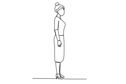 A woman facing right forms a 90-degree angle Stock Illustration
