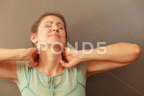 Woman feel pain ache Stock Photos