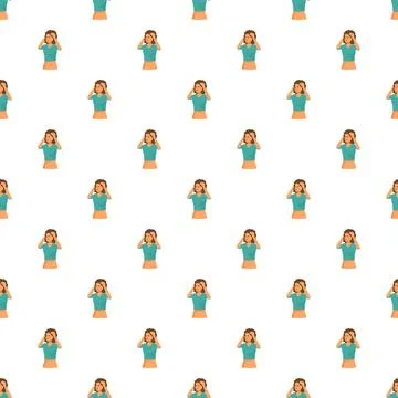 Woman feeling headache repeating pattern seamless background Иллюстрация