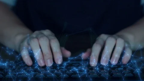 Woman female developer is typing source code on keyboard Stockbeeldmateriaal 108832538