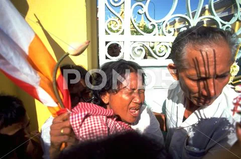 Woman female people cambodia phnom penh flag Stock Photos