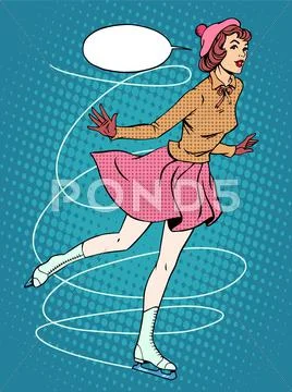 Woman figure skater retro sport Stock Illustration