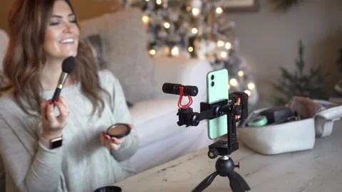Woman Filming A Beauty Vlog for Social Media Stock Footage