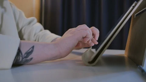 Woman finger touching tablet touchscreen Close up Stock Footage 101260985