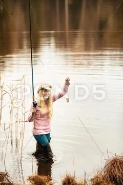 Woman fishing Stock Photos