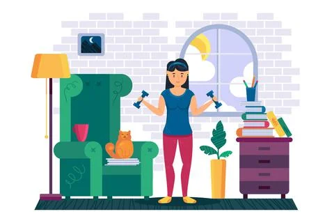Woman fitness healthy exercising at home vector Stock Illustration