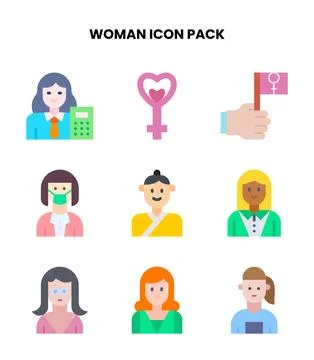Woman Flat Bundle Icons Pack Stock Illustration