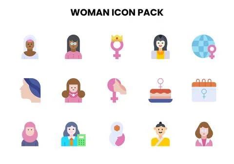 Woman Flat Bundle Icons Pack Stock Illustration