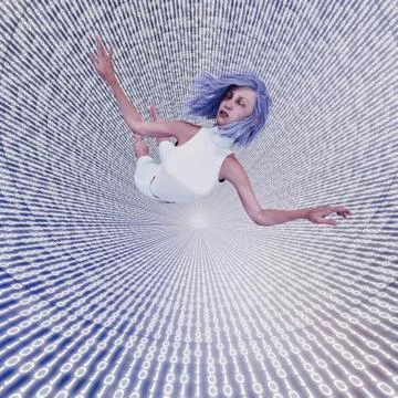 Woman floating in binary code vortex Stock Illustration