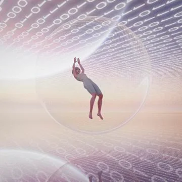 Woman floating in sphere in binary code Stock Illustration